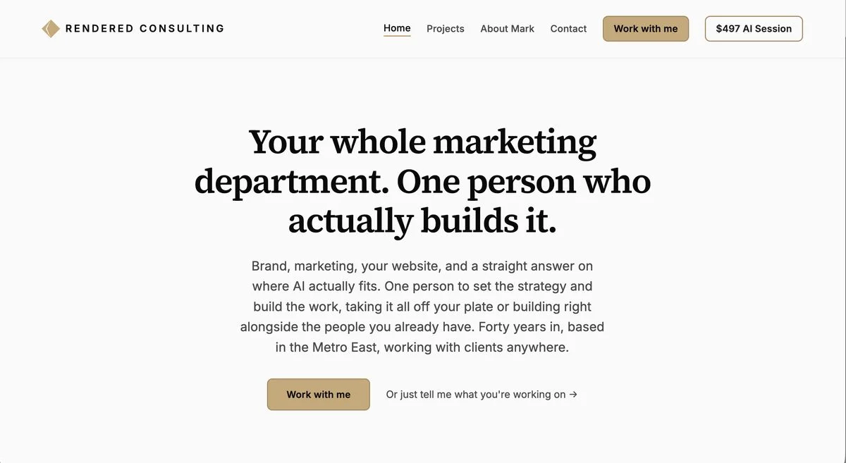A screenshot of the redesigned renderedconsulting.com homepage.